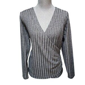 Violeta By Ming Women's Charcoal Metallic Long Sleeve Sweater Top Large NWT